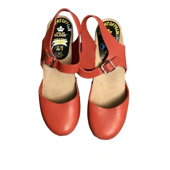 Torpatoffeln Swedish Leather Mary Jane Clog Wooden Heel-Size 41 - Picture 2 of 5